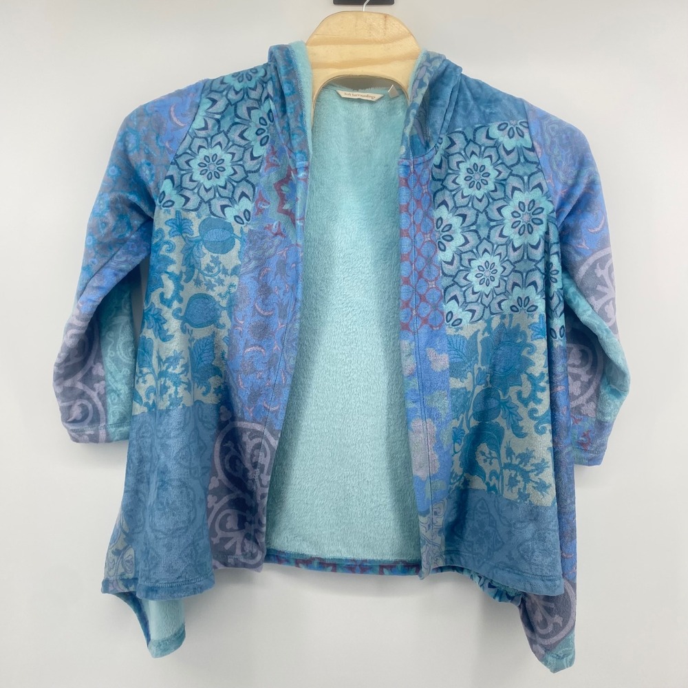 Soft Surroundings Hooded Cardigan Womens PXS Blue Patchwork Plush